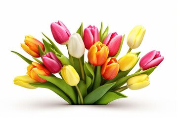 Wall Mural - Isolated tulip with variable colors on white background in Spring. Spring seasonal concept.