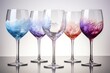 Crystalline patterns frozen in wine glasses using natural ingredients captured in a palette of frosty white iceberg blue and lavender purple 