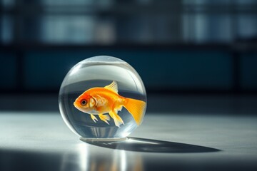 an orange goldfish in a glass fishbawl