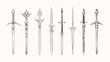 © LadadikArt - Medieval hand drawn knights swords. Decorative kingdom warrior weapon, sketch grunge sword vintage vector collection