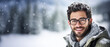 Winter themed man wearing glasses with room for copy space created with Generative AI technology