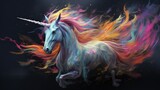 Vibrant and powerful fantasy unicorn illustration, radiating a bright, colorful presence as a captivating and whimsical creature.