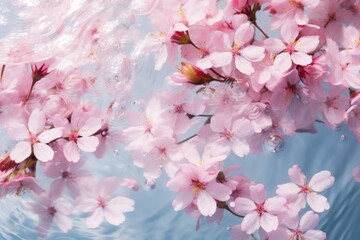 Wall Mural - Close-up view of pink cherry blossom flower petal in water. Spring seasonal concept.