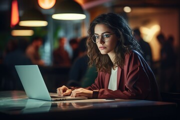 Poster - Midnight Productivity: Dedicated Worker Focuses on Laptop in Late-Night Home Office