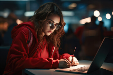 Poster - Midnight Productivity: Dedicated Worker Focuses on Laptop in Late-Night Home Office