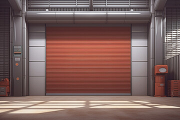 Canvas Print - Roller door or roller shutter inside factory, warehouse or industrial building