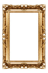 Antique gold picture frame, transparent background