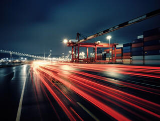 Container terminal at night long exposure