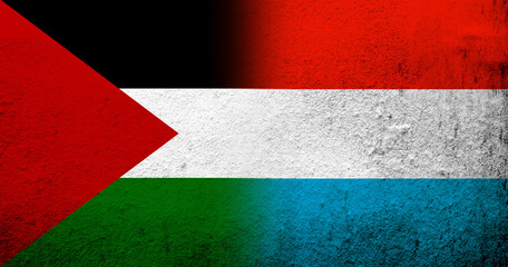 Wall Mural - Flag of Palestine and The Grand Duchy of Luxembourg National flag. Grunge background