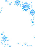 Fototapeta Kwiaty - 雪のイラストで装飾されたテンプレート、水彩風の淡い青色、白背景、