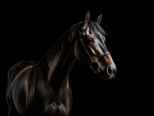 Horse Studio Shot Isolated On Clear Black Background, Generative AI