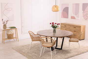 Poster - Stylish dining room interior with comfortable furniture