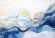 © Vita - Blue, gold wavy ornamental ocean waves background. Flowing blue, golden yellow drawing, wavy abstract fantasy backdrop. Magic modern art, happy ocean waves copy space banner for text