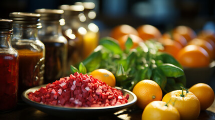 Wall Mural - tomato sauce in a glass jar HD 8K wallpaper Stock Photographic Image 