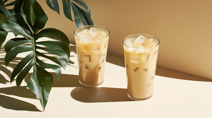 Ice coffee drinks on a minimal background