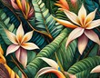 tropical plants and flowers art illustration