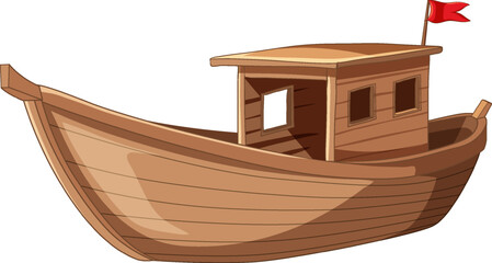 Sticker - Wooden Boat Isolated on White Background