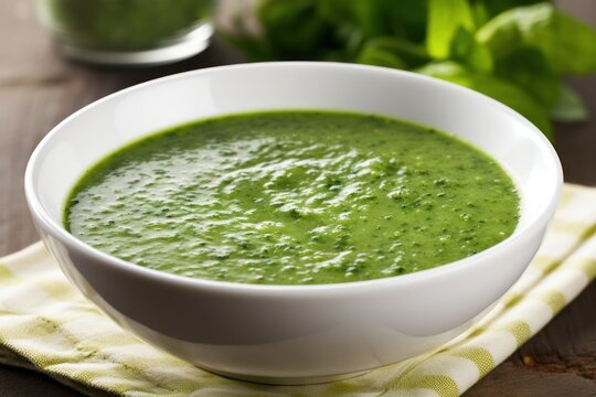 a bowl of green soup