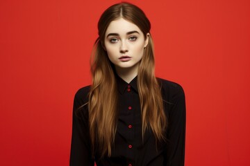 Wall Mural - a woman with long hair in a black shirt