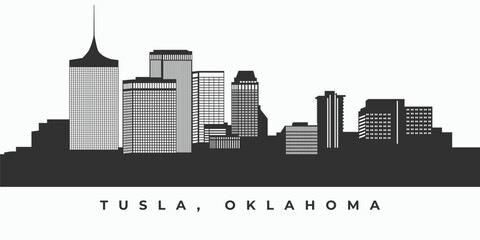 Wall Mural - Tulsa city skyline silhouette. Oklahoma United States skyscraper landscape in vector format