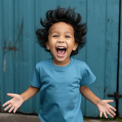 Wall Mural - Small asian kid wearing empty blank tshirt for mockup