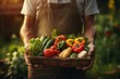 The Bounty of the Harvest: A Man Holding a Basket of Fresh, Colourful Vegetables. A man holding a basket full of vegetables