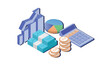 © K - Graphs, money, calculator.on white background.3D design.isometric vector design Illustration.