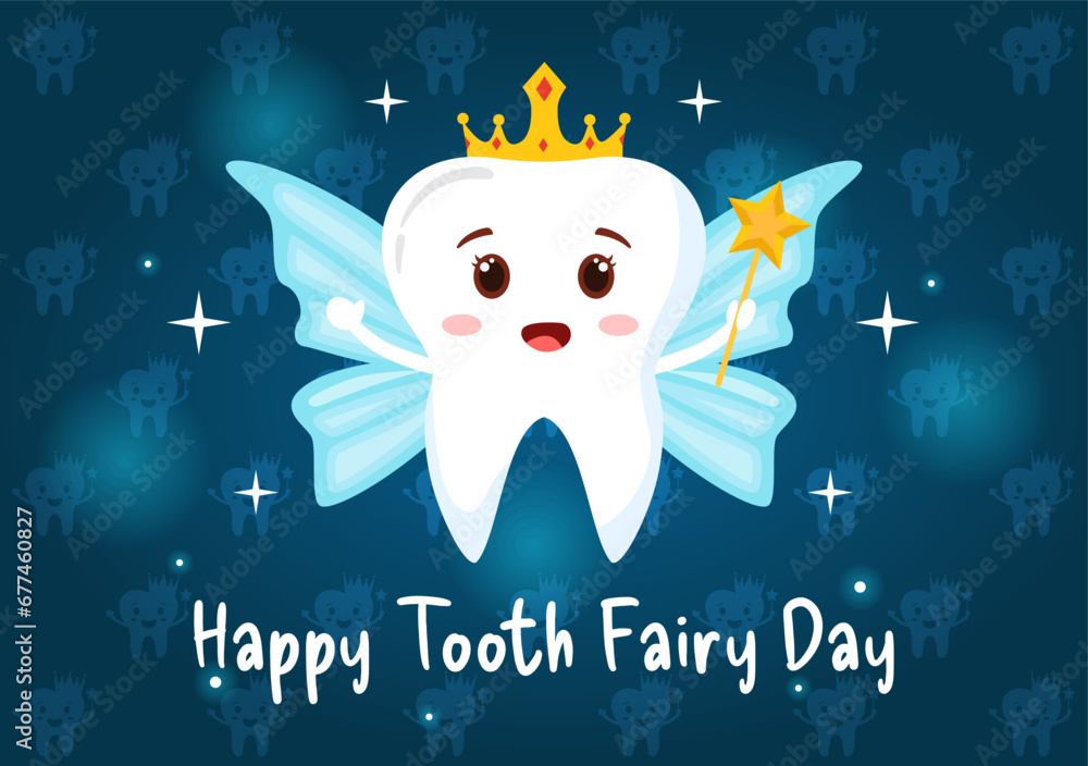 National Tooth Fairy Day Vector Illustration with Little Girl to Help ...
