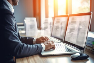 Poster - document management concept online document database and digital file storage systems or software. Record keeping database technology file.