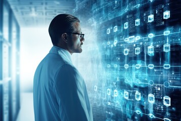 Poster - Digital healthcare and network connection on virtual interface, medical technology and innovation concept.