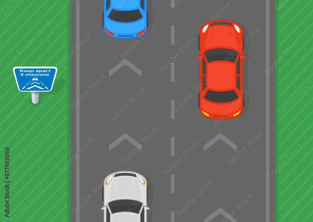 Safe driving tips and traffic regulation rules. Top view of a traffic ...