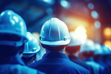 Poster - professional industrial engineers in hard hats. working at heavy industry manufacturing factory,maintenance service check for safety first.