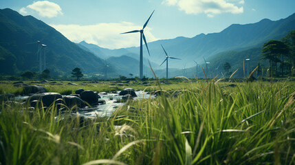 Wall Mural - wind turbines farm HD 8K wallpaper Stock Photographic Image 