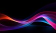 a smooth and wavy abstract design composed of neon light trails that undulate across a black background. The trails are rendered in a gradient of vivid colors, including red, pink, blue, and purple, c