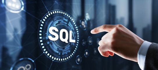 SQL Structured Query Language. Technology concept. Icon virtual screen
