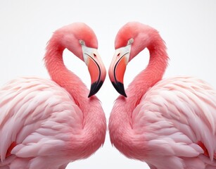 Two Flamingos Creating a Romantic Heart Shape With Their Graceful Necks. Two Graceful Pink Flamingos Showcasing Their Elegance in Perfect Synchronisation. 