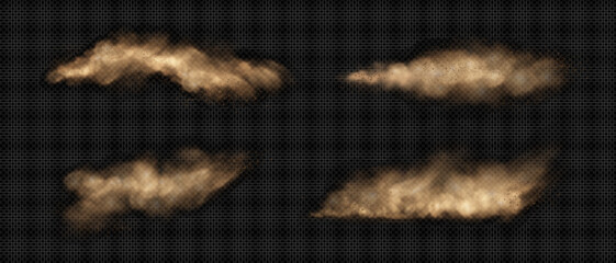 Wall Mural - sand clouds with dust and smoke. realistic vector illustration set of desert storm - flying dirt plu