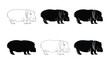 set of black hippo silhouettes, Hippo Vector illustration, Hippopotamus isolated on white background. African animals, zoo and wildlife concept