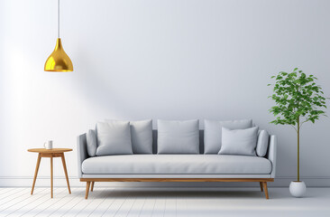 Wall Mural - Chic Minimalist Living Room with a modern sofa and little decor.