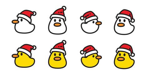 Wall Mural - duck santa claus hat christmas vector icon cartoon character logo yellow bird chicken symbol doodle isolated illustration design