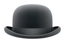 Front View Of Black Bowler Hat Isolated On White Background - 3D Illustration