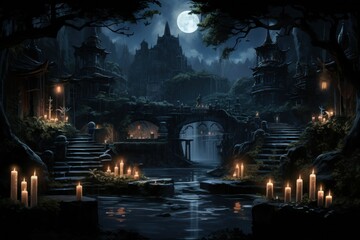 Canvas Print - Candlelit Scenes: Create warm and inviting images with candles or lanterns in the snow. - Generative AI