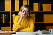 Concept Burnout Syndrome, Business Woman feels uncomfortable working, Which is caused by stress, accumulated from unsuccessful work And less resting body, Consult a specialist psychiatrist