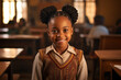 Cute little African school girl in classroom