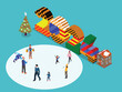 © Creativa Images - Winter wonderland in the town with happy kids playing ice skating in the city park isometric 3d vector illustration concept for banner, website, landing page, flyer, greeting card, etc