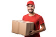 © tong2530 - A smiling delivery man holding a box isolated on transparent background.