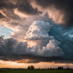 Sticker - a dramatic cloudy sky above a large green field with trees