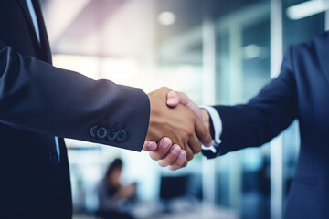 Poster - Shot of two businesspeople shaking hands in a meeting at work