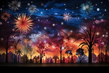 Poster - Fireworks: New Year's Eve fireworks or other winter celebrations can create stunning night sky photo opportunities. - Generative AI