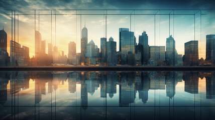 Wall Mural - night view of modern city from the office